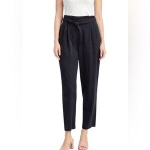 LOFT Black Straight-Leg paper bag waist linen blend Pants L